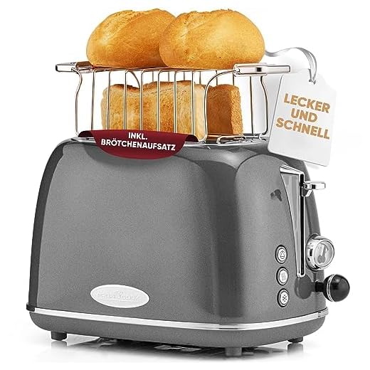 ProfiCook Tostadora retro en un elegante diseño vintage - Tostadora de 2 discos con ranura ancha (ranuras para tostadoras extra anchas) y carcasa de metal macizo - PC TA 1193 antracita