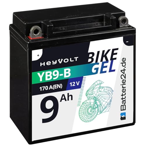 HeyVolt GEL Motorradbatterie 12V 9Ah 12N9-4B-1 YB9-B CB9-B 50914 12-9-4B-1 JMB9-B