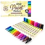 Lotus Art Supply Fine Point Paint Pens - For Fabric, Automotive, Leather, Car, Model, Painting, Craft, Plastic, Glass, Kids - Acrylic & Oil Feel - Set of 12 Markers: Black, Red, Blue, Green, Yellow.