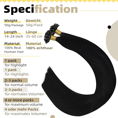 Ugeat U Tip Hair Extensions Human Hair Jet Black U Tip Human Hair Extensions Black Pre Bonded for Salon 22 Inch Add Length Remy Smooth and Silky 50S 50G - Image 4
