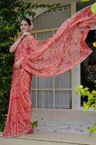 Image of MIRCHI FASHION Women's Chiffon Floral Printed Saree with Blouse Piece