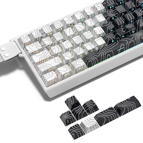 Image of dagaladoo Double Shot PBT keycaps,White Black Topographic keycaps,Dye-sub keycaps Shine Through,Side Print Keyboard caps,dye Sublimation,Cherry Profile Key caps for US Layout Mechanical Keyboard