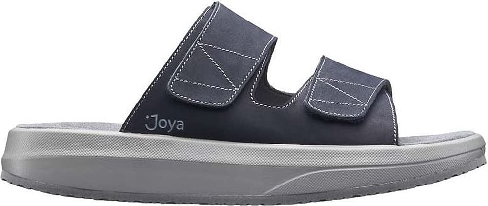 JOYAMax III Men's Leather Slide Sandal With Adjustable Velcro Straps Senso Sole Technology (Blue), 40 EU