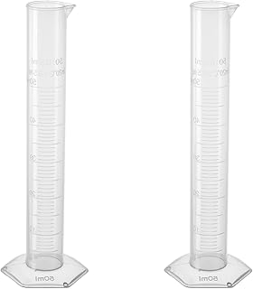 Bettomshin 3Pcs Plastic Graduated Cylinder, 50ml Measuring Cylinder, Science Test Tube Beakers, Single Metric Scale, Clear Hex Base Flask for Juice Lab Home
