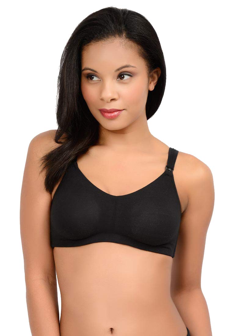 QT Intimates Women's Cotton Blend Wireless Nursing Bra - Soft Wire Free Bra w/Easy Drop Cups - Black, 42DDD