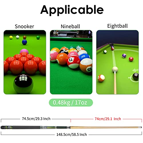 Pool Cue Stick, 58'' Snooker Play Cue Professional Billiard Sticks 18,19,20,21,22 Oz 2-Piece For Pool Table Sports (Green, Maple Wood) #TOP6