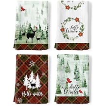 Winter Woodland Pine Tree Tea Towels, Cotton Kitchen Towel 18.927.5 inch, Quick Drying Dish Cloth for Christmas Party Anniversary Holiday Decoration Housewarming Gifts