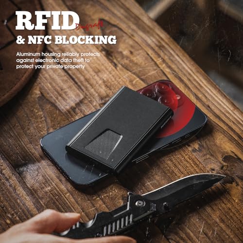 DUGRAFT Card Wallet for Men, Minimalist Credit Card Holder, Small Thin Mens Slim Wallet RFID, Metal Pop Up RFID Blocking Compact Wallet for Men4