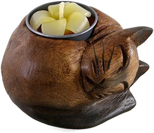 Something Different 2X Curled Cat Wooden Tealight Holder, Multi-Colour