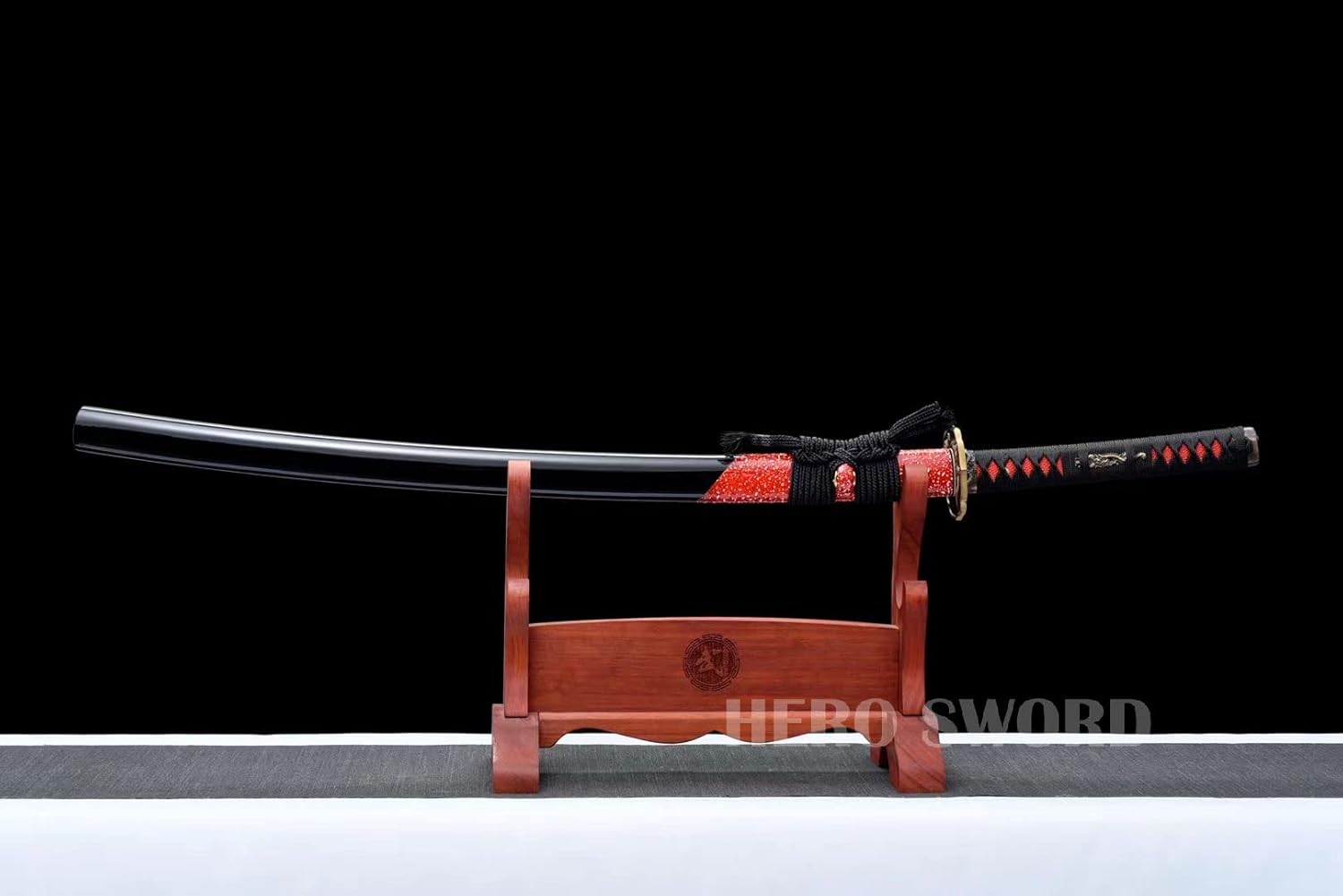 HERO SWORD-Handmade Black Red Clay Tempered Folded Steel Japanese Samurai Sword Dragon Katana Real Hamon Full Tang Sharp Blade Combat Ready