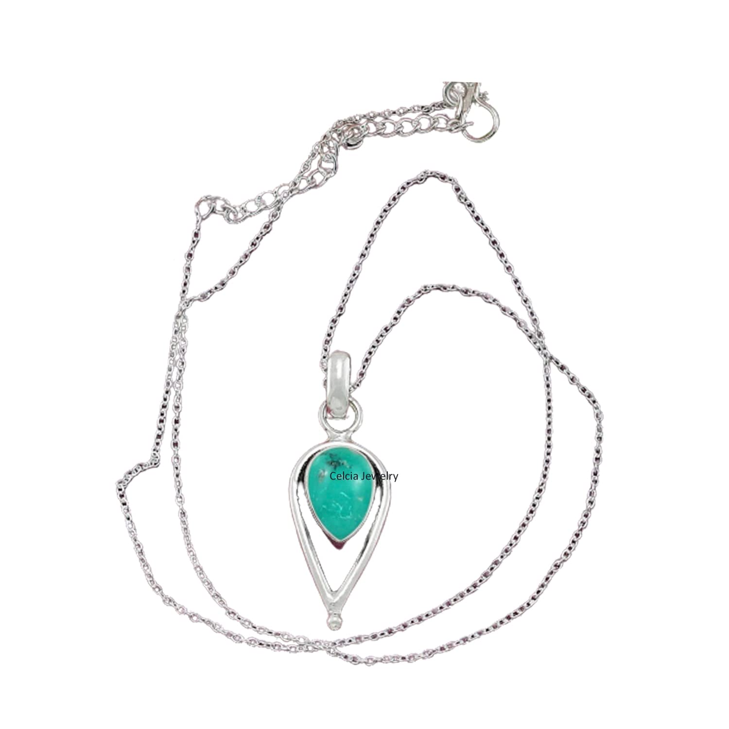 Collana in argento sterling massiccio 925 per donna, pietra preziosa blu turchese pera genuina, regalo unico artigianale di dicembre Birthstone per lei