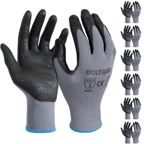 BOLTGARD Work Gloves for Men Pro with Wavy Foam Nitrile Grip, Touchscreen Breathable for Construction, Mechanics, 6 pair, Large