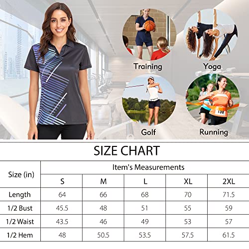 Igeekwell Womens Golf Shirt Collared Pattern Print Short Sleeve Polo Shirts Moisture Wicking V Neck Tennis Sport Tops Fit #TOP5