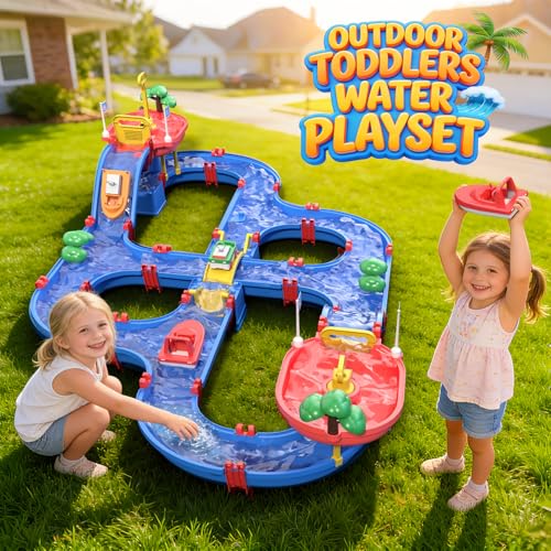 VATOS 2-Tier Toddlers Water Table Toy, 114 PCS DIY Dual-Basin Water Pump, Summer Outdoor Water Toys Backyard, Beach, Balcony, Garden Fun Water Playset for Girls, Boys 3-5 Years Old Pets Families - Thumbnail 5