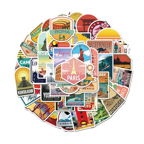 Onperpoe Aesthetic Juego de pegatinas de viaje - 50 pegatinas impermeables de vinilo vintage para maleta, portátil, bicicleta, álbum de recortes, motocicleta, monopatín, diseño retro para niños y