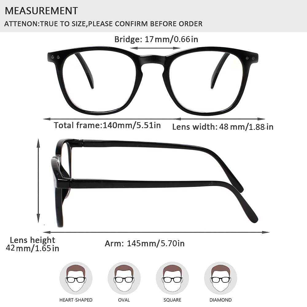 Henotin Gafas de lectura con luz azul, bisagra de resorte, lector de ordenador para hombres y mujeres, gafas de filtro antirrayos UV, 3 pares negras, medianas, 3 Pairs Black, medium