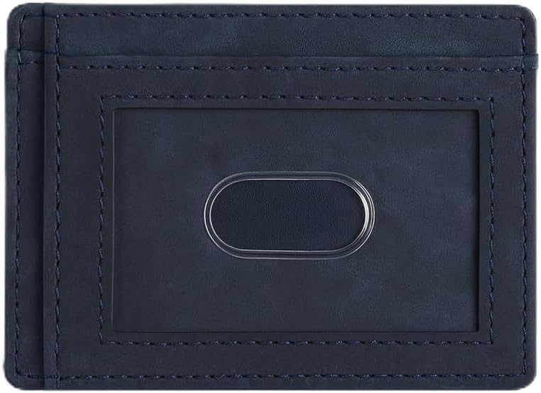 Slim Leather Wallet for Men & Women – Minimalist Front Pocket Card Holder, Small Money Clip Wallet, Genuine Leather Credit Card Case (Blue)
