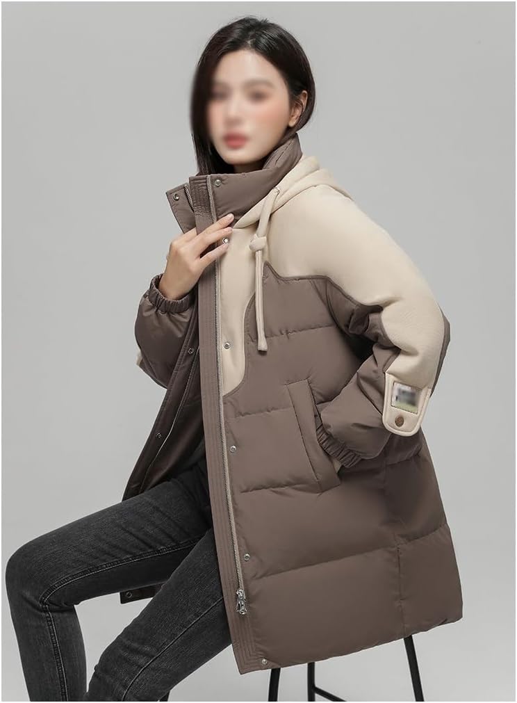 Autumn And Winter Medium-length Down Jacket Color Collision Splicing Thickened Warm Hooded
