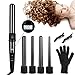 Produktbild Lockenstab 5 in 1 LCD-Display Lockenwickler Kit mit 5 Austauschbaren Keramik Turmalin Fässern (inkl. Große Locken und kleine Locken), mit hitzebeständigem Handschuh und Haarklammern, Schwarz