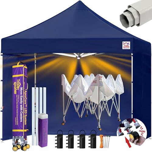 Image of Tradesparker 10x10 Pop Up Tent with Sidewalls,Commercial Movable Canopy ApexCore LED & Rugged Casters-Instant Easy Setup Shelter Canopies,Weight Bags&Stakes for Outdoor Events(Navy Blue)