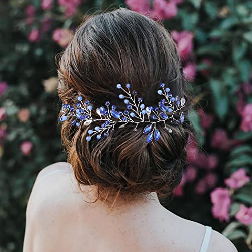 IYOU Bridal Wedding Hair Vine Blue Crystal Hair Piece Beads Headband Bride Bridesmaid Hair Accessories for Women - Image 3