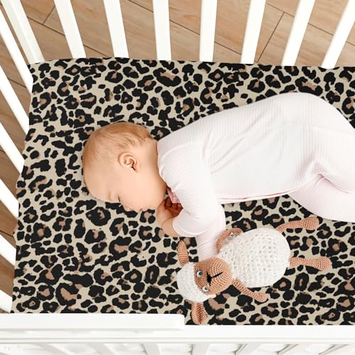 Image of CaTaKu Baby Crib Sheets Brown Leopard Animal Print Mini Crib Sheets Fitted for Girls Boys,Neutral Soft Toddler Mattress Bed Sheets for Crib,27 inchx 39 inch