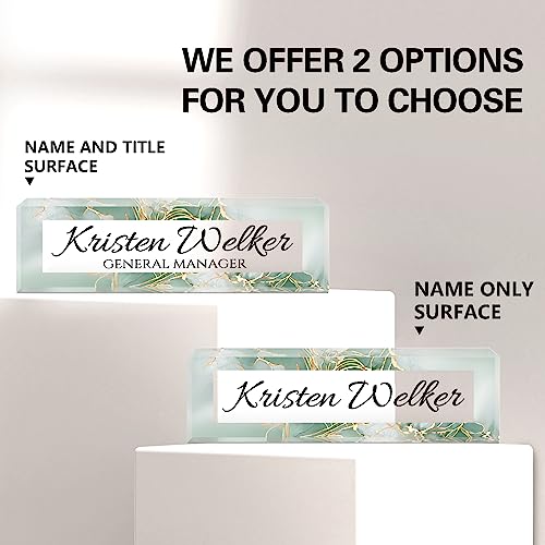 Image of Name Plate for Desk, Desk Name Plate Personalized, Office Decor for Women Men, Acrylic Desktop Accessories, Office Appreciation Gifts for Boss Social Workers Nurse Teacher Employee (Green /Gold)