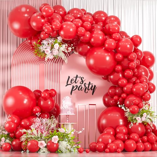 Image of 114pcs Red Balloons Different Sizes, 18 12 10 5 inch Red Latex Balloons Garland Arch Kit for Graduation Birthday Wedding Valentine's Day Christmas Party Decor