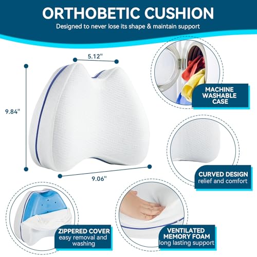TUZAWERK Knee Leg Pillows Foam Support Pillow for Sleeping Memory Foam Leg Support Pillow for Pain Relief, Sciatica, Back & Knee Pain – Washable Velvet Pillowcase - Thumbnail 2