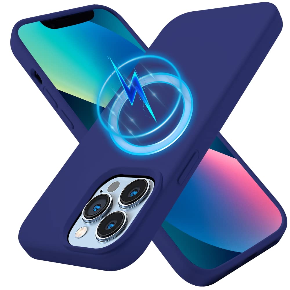 Kimguard Magnetic Silicone Case for iPhone 13 Pro Max Case, Built-in Magnets Compatible with MagSafe, Ultra Slim Shockproof Phone Case with [Soft Anti-Scratch Microfiber Lining], 6.7 inches,Blue