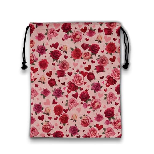 Image of Grip Bag for Gymnast Red Roses Heart Lightweight Small Drawstring Athlete String Bag