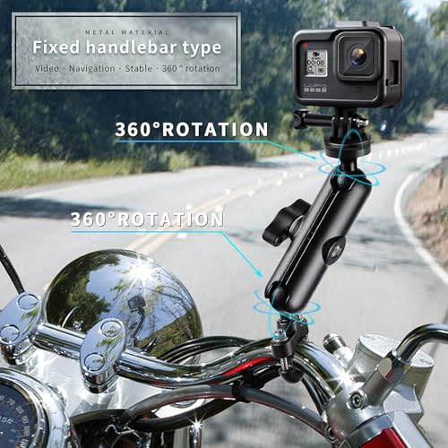 Image of Action Camera Handlebar Mount Aluminium Alloy with 360 Rotate and Adjustable, Compatible with Go Pro & All Action Cameras, for Bike, Motorcycle, and Bicycle