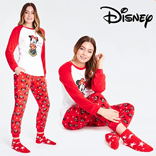 Image of Disney Womens Pyjamas, Fleece Loungewear and Fluffy Socks Stitch Gift Set (Standard, S, White /Red Minnie)