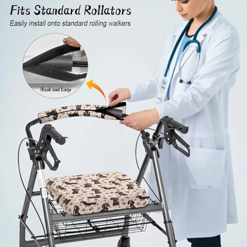 Image of Dachshund Soft Seat Covers for Rollator Walker, Universal Backrest and Seat Covers, Adjustable Rollator Accessories for Seniors
