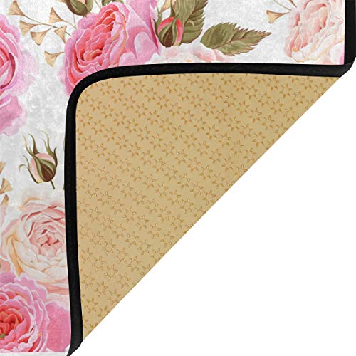 Susiyo Kitchen Mat Beautiful Floral Pink Roses Kitchen Rug Mat Anti-Fatigue Comfort Floor Mat Non Slip Oil Stain Resistant Easy To Clean Kitchen Rug Bath Rug Carpet For Indoor Outdoor Doormat #TOP2