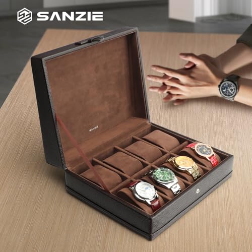 SANZIE Watch Box, 8-Slot Leather Watch Case Organizer for Men (Brown) — view 3