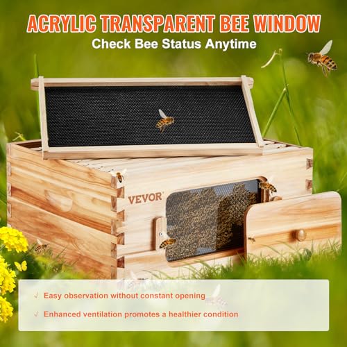 VEVOR-10-Frame-Deep-Brood-Bee-Hive-Box-Bee-Box-Dipped-in-100-Beeswax-Langstroth-Beehive-Kit-with-10-Frames-and-Foundations-Sheets-and-Transparent-Acrylic-Windows-for-Beekeeping-Supplement