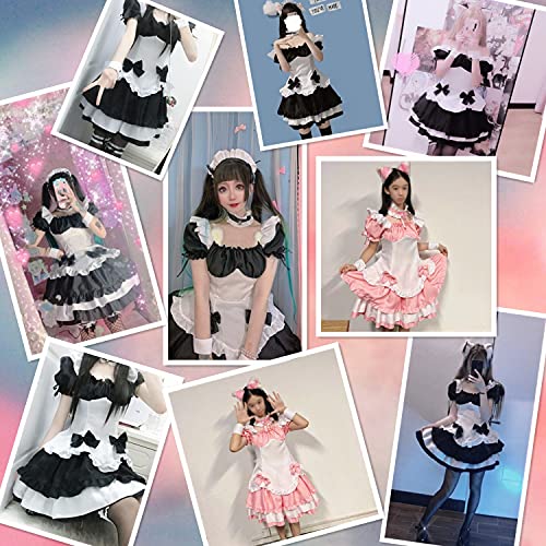 Anime French Maid Lolita Fancy Queen Princess Dress Cosplay Costume Furry Cat Ear Gloves Socks Set（Pink 2XL） by Wannsee - Image 2