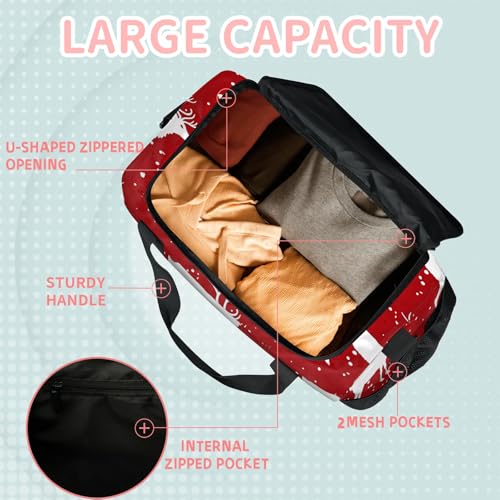 Red Moose Snowflake Silhouette Travel Duffle Bag - Waterproof weekend luggage bag, men's sports and fitness bag, delivery hospital storage bag, overnight luggage bag with pull rod cover4