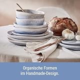 BUTLERS Geschirrset 6 Personen HILDA 24-tlg. Steingut Geschirr blau Tafelservice Landhaus | Speiseteller Frühstücksteller 6er Set, Schüssel Set, Pastateller | Mikrowellen- & spülmaschinenfest