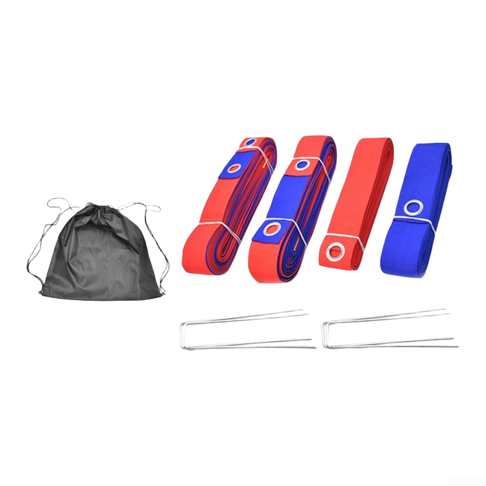 Set di linee di confine per beach volley con spessa fettuccia in nylon, due cinghie da 8 m e due cinghie da 16 m, quattro perni in acciaio e una cinghia per imbracatura