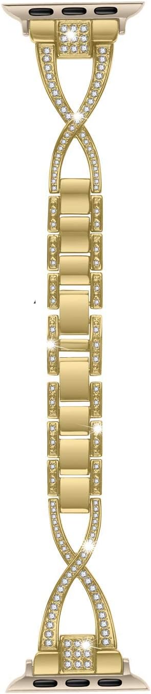 for Apple Watch Band 38mm 40mm 41mm 42mm(Series10 11) Women Series11 10 9 8 7 6 5 4 SE iwatch Bands Bling Metal Bracelet Cute Fancy Dressy Strap Gold - Image 2