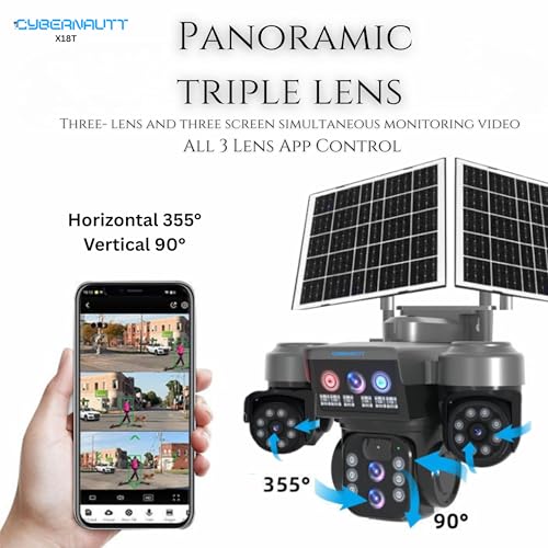 Image of XUGA-Cybernautt X18T 4G Solar Security Camera Outdoor, 18MP Triple Lens Pan-Tilt 4G LTE Cellular Camera with 12000mAh Battery, 355 PTZ, Two-Way Audio, 128GB SD Supported, All Lens Mobile Controlled