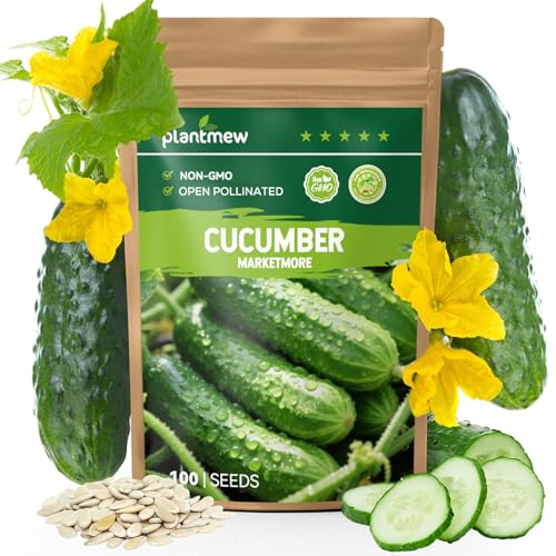 PLANTMEW Marketmore Cucumber Seeds for Planting - 100 Heirloom Seed Packet - High Yield Slicing Cucumber for Home Garden Indoor/Outdoor