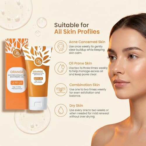 Image of Orange Enzyme Exfoliating & Brightening Gel for Face & Body | Gentle Peel Exfoliating | Dead Skin Remover, Tan Removal Gel, Skin Brightening Face Exfoliator (Pack of 1)