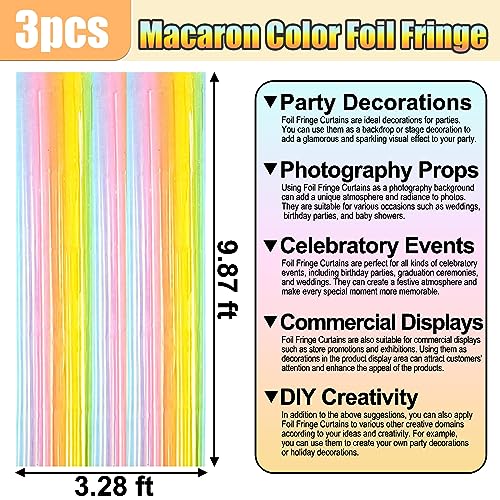 Image of 3 Pack Rainbow A Foil Fringe Curtain Backdrop, 3.28Ft x 9.8Ft Metallic Tinsel Foil Fringe Streamer Curtains for Photo Booth, Christmas Day, Thanksgiving, Wedding, New Year Party Decorations