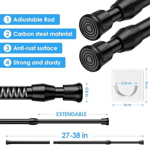 Image of MEXAU 2Pack Spring Tension Curtain Rod 28-41 inch Black Small Tension Rod | Adjustable Curtain Rods No Dilling Extendable Spring Tension Rod Short Curtain Rod for Windows, Kitchen, Bookshelf, Closet