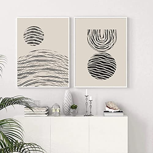 Affiche géométrique abstraite moderne beige salon déco murale x2