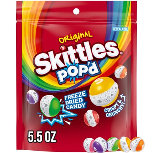 SKITTLES POP'd Originals Freeze Dried Candy, Resealable Bag, 5.5 oz