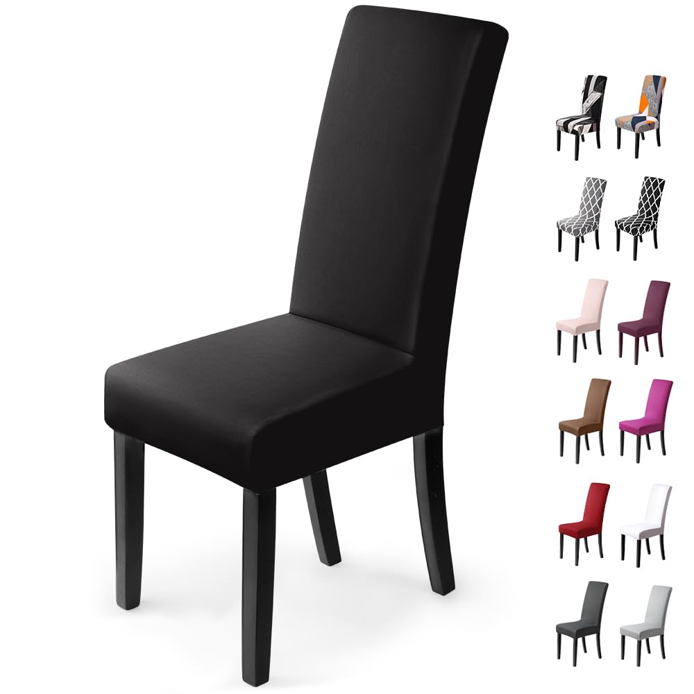 BalladHome®Fundas para sillas Pack de 6 Fundas sillas Comedor Fundas elásticas, Cubiertas para sillas,bielástico Extraíble Funda, Muy fácil de Limpiar, Duradera (Paquete de 6, Negro)